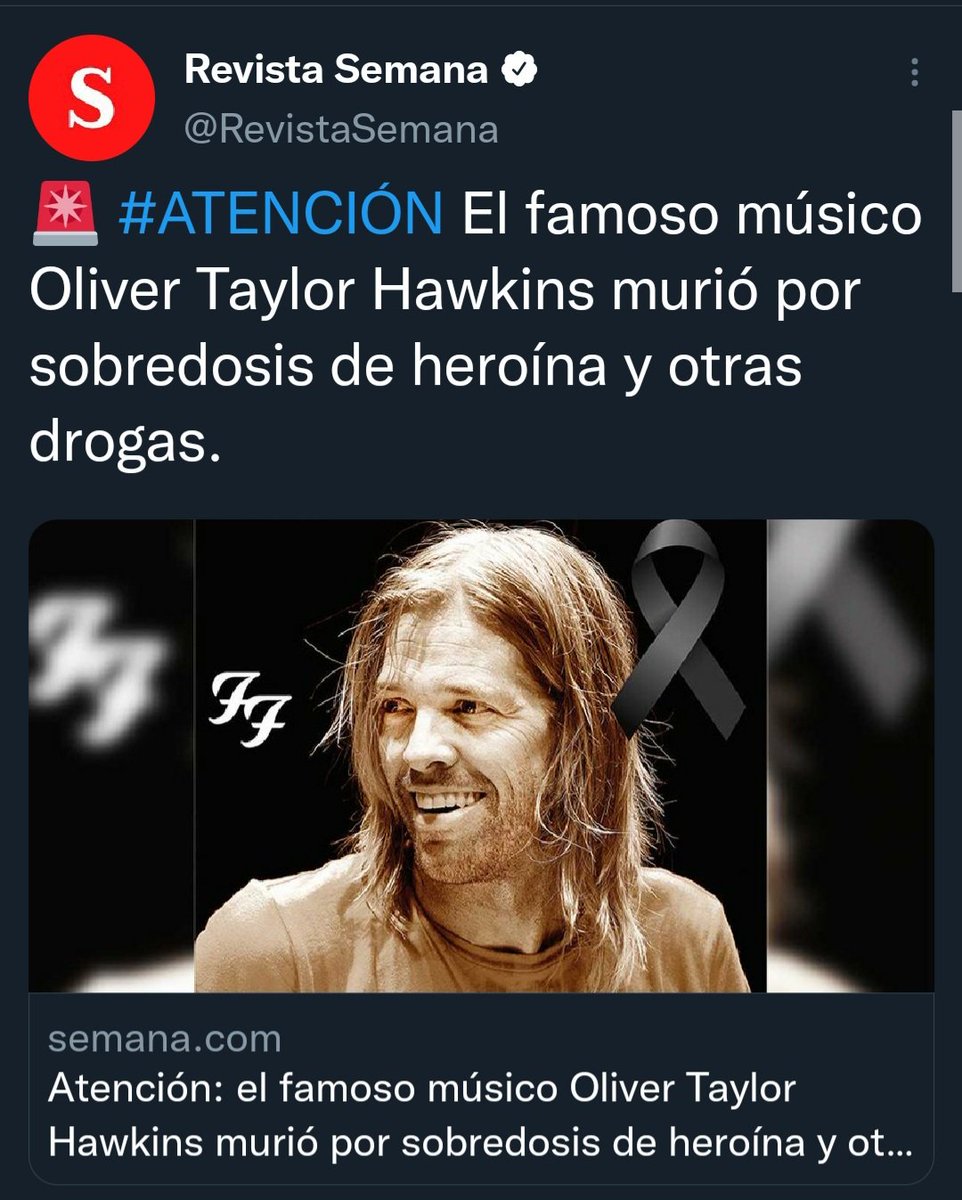 AndySuarez6_'s tweet photo. Diferencias de titulares son diferencias de periodismo:

1. Murió por heroina y otras drogas
2. Taylor Hawkins, el carismático baterista de Foo Fighters, la banda que ganó 12 grammys y 7 discos de platino, murió a los 50 años https://t.co/SCHdDs9Ebv