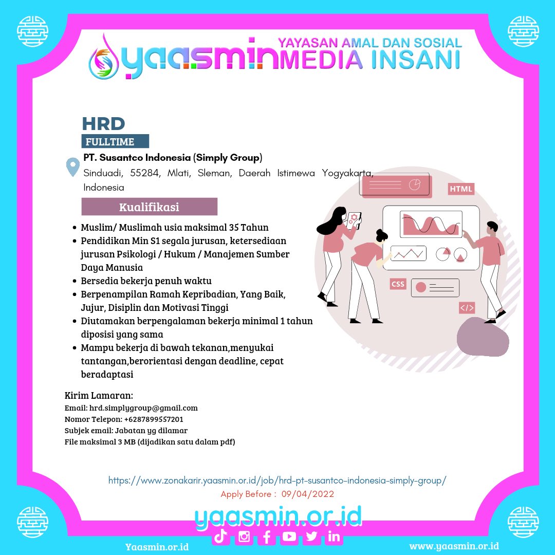 ptsultancom's tweet photo. 📢[CALLING ALL JOBSEEKERS]📢

Hai #SobatYaasmin!🥰
Kali ini kami akan membagikan informasi seputar lowongan pekerjaan loh! Penasaran kan? Yuk dibaca postingan kami sampai habis!🤩✨

Info selengkapnya bisa diakses di https://t.co/ikEVYpf7yL https://t.co/6rb8vYA5dk