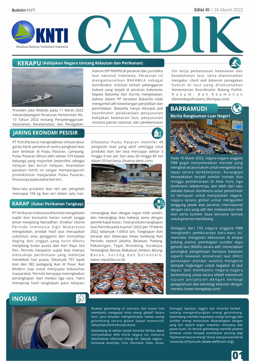 PT Perikanan Indonesia (Perindo) mengeklaim suplai ikan konsumsi harian rumah tangga aman menjelang Ramadhan. 

Selengkapnya terangkum dalam #CADIK edisi ke 11, untuk membaca klik -> knti.or.id/cadik-edisi-11/
#KNTI #Nelayan #Indonesia