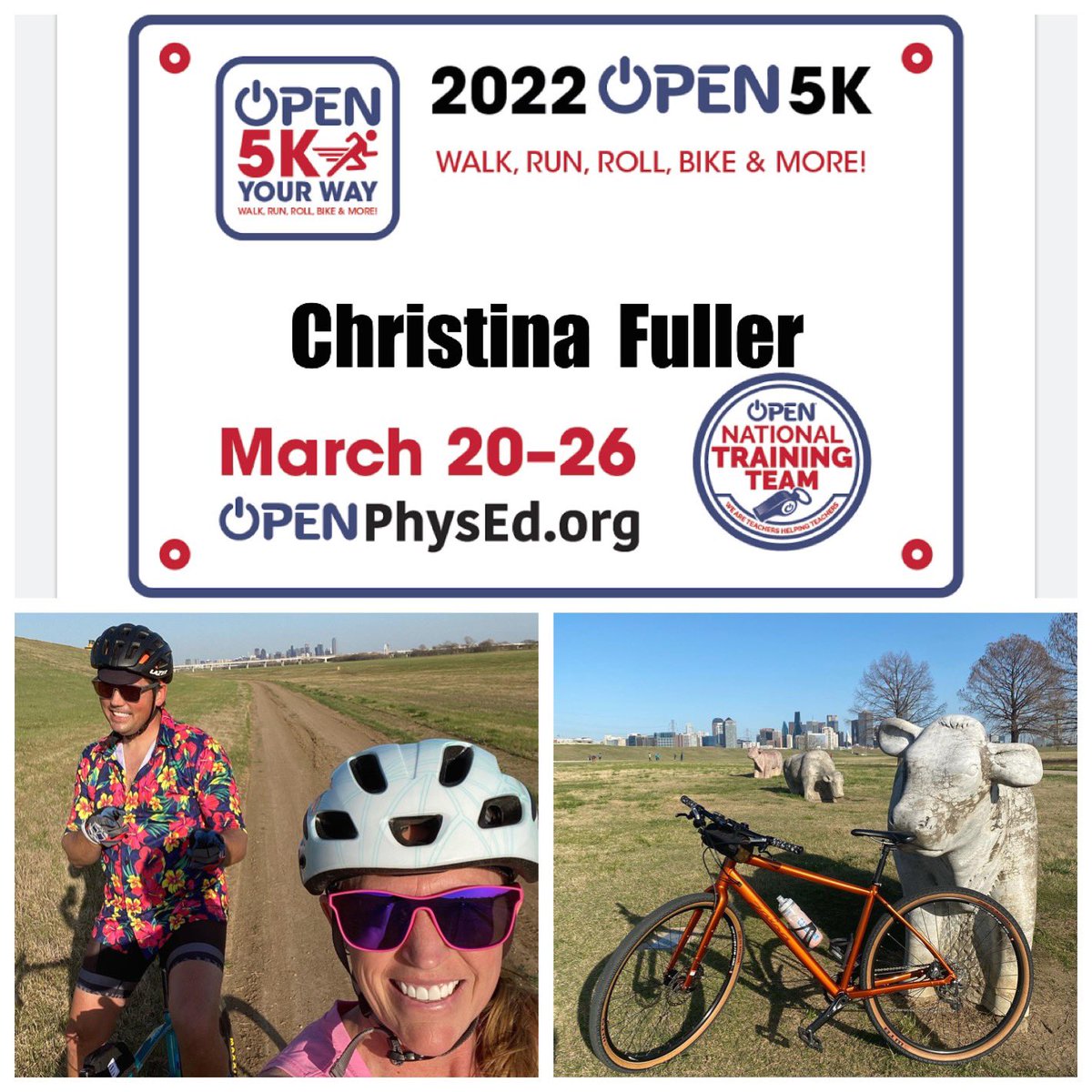 TheCoachFuller's tweet photo. Got in my #OPEN5K on a gravel ride w the hubs! Got to explore a new part of the Trinity on the absolutely beautiful Texas spring day!  And, got to color in some more wheels on my #risdrides log! #mhepe #physed #risdmoves #risdpoweroflove #peteacherlife @OPENPhysEd #coupleswhoride https://t.co/JRPE3TP7LR