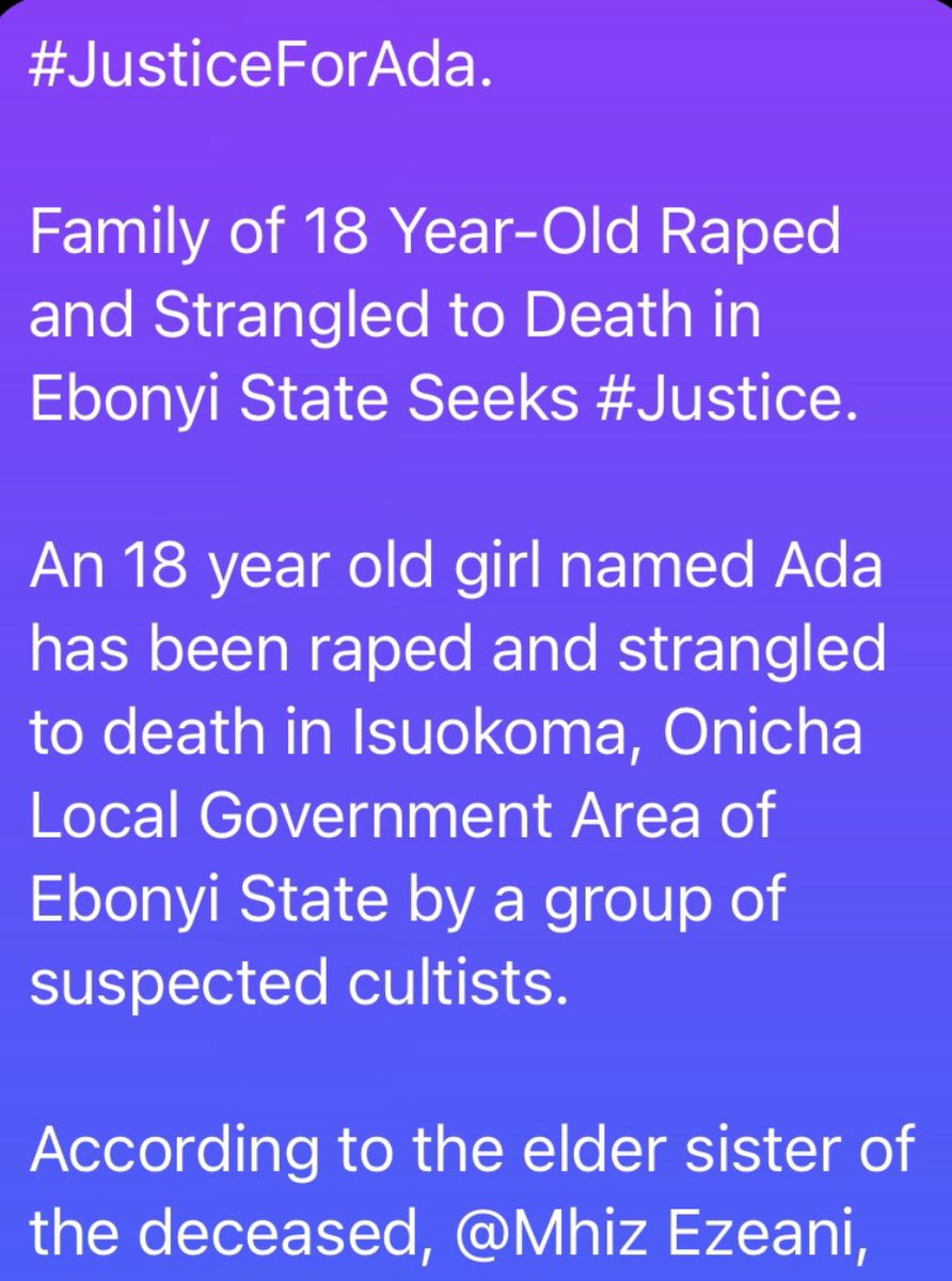 Linusokorie's tweet photo. #justiceforada https://t.co/hzruwuS3yX