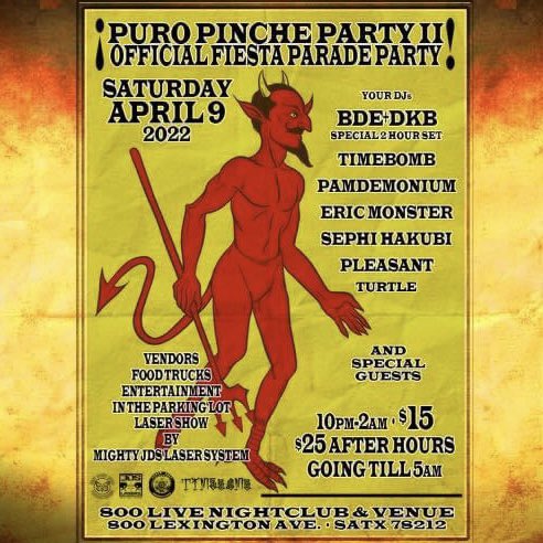 SephiHakubi's tweet photo. NEW SHOW ANNOUNCEMENT! After playing at Austin’s big party, I am please to say I will be playing an OFFICIAL #Fiesta event in #SanAntonio. Join me and many groovy DJs at my home at #800Live for Puro Pinche Party Fiesta Parade event! I’m definitely bringing #House on this one. https://t.co/PqgbI8UPBR