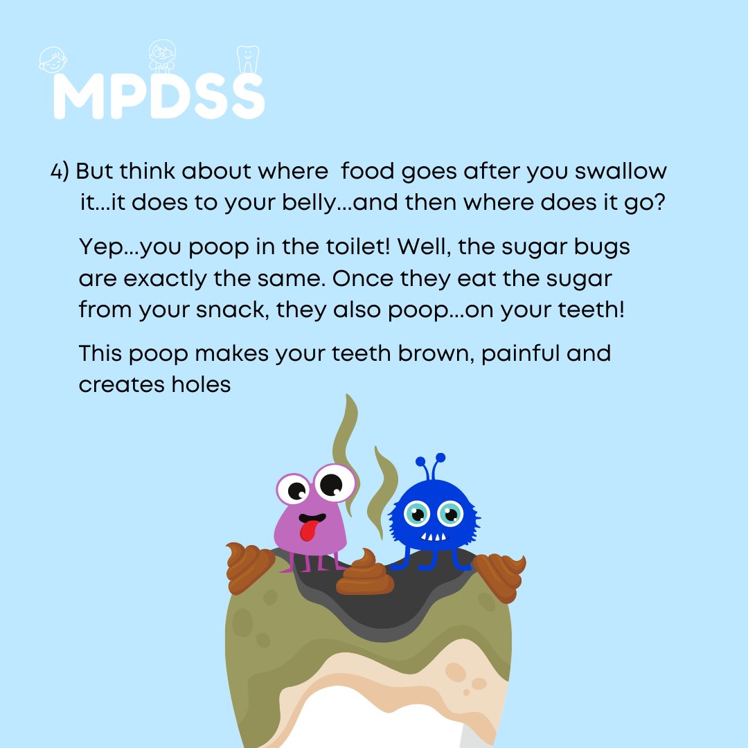 mpdssoc's tweet image. It can be a challenge to explain what and how plaque works. 🤔

So swipe to see how we can explain this concept to kids! 👧🏽

Use the rule of 2 to help out! Visit the dentist 2x per year and brush 2x daily for 2 minutes 🪥