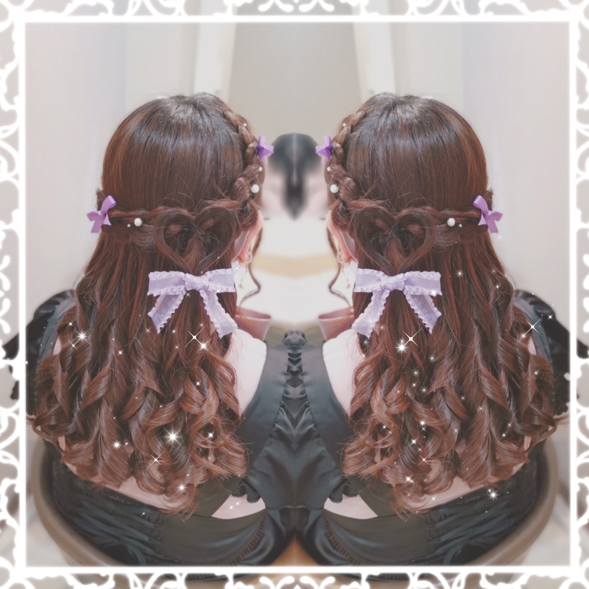 池袋mint ともみ Twitter Da 編み込み ハートアレンジ ハートの下にリボンをつけるのがすごく可愛くてだいすきです 甘くてかなりかわいいヘアセットになるので推しごと女子様 次のイベントにいかがでしょうか ハーフアップ 推しごとヘアメ 池袋ヘア