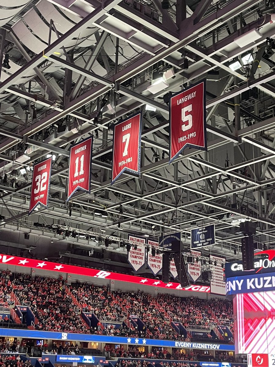 ItsRyanNotBrian's tweet image. As much as I dread the day Ovechkin and Backstrom retire, I can’t wait to see 8 and 19 hanging in the rafters with these other banners