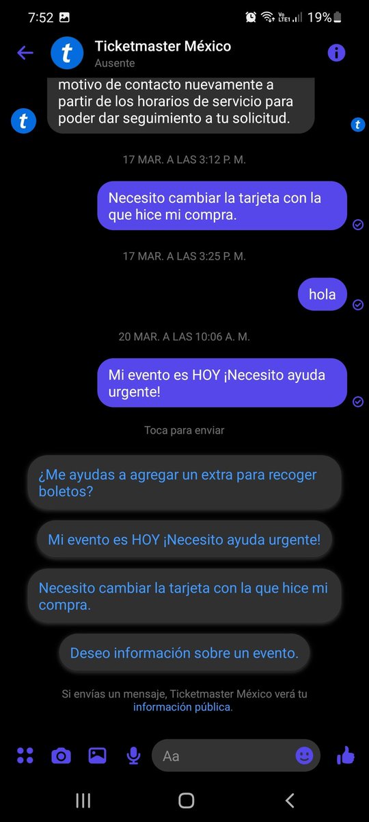 xaresol's tweet photo. @ServicioTM En ningún lado tengo respuesta a mi solicitud, no hay llamadas, no hay nada y mi evento ya viene... para que hacen venta de boletos si su atención no funciona? @Profeco https://t.co/Qrb4xq9ctw