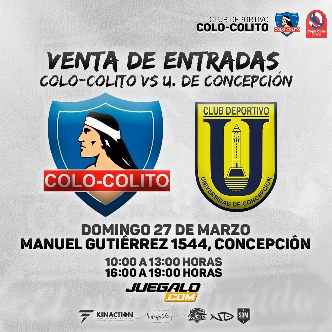 CDColoColito's tweet photo. 🚨 INFORMACIÓN IMPORTANTE 🚨

🤩Venta de entradas presencial este día DOMINGO 27 DE MARZO:
De 10:00-13:00 hrs.
De 16:00-19:00 hrs.

Las entradas estarán siendo vendidas en: MANUEL GUTIÉRREZ 1544, BARRIO NORTE.

🎟️Recordar que tenemos venta online en https://t.co/jPjyEtmaLS
🏆⚪⚫ https://t.co/1Is41NFCcc
