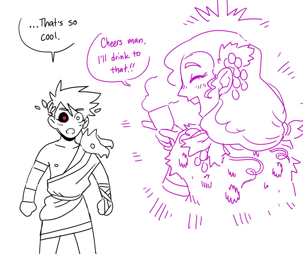 repost of an older hades doodle comic i did last year, dionysus is sometimes depicted as a slender young effeminate man. dionysus is gnc 