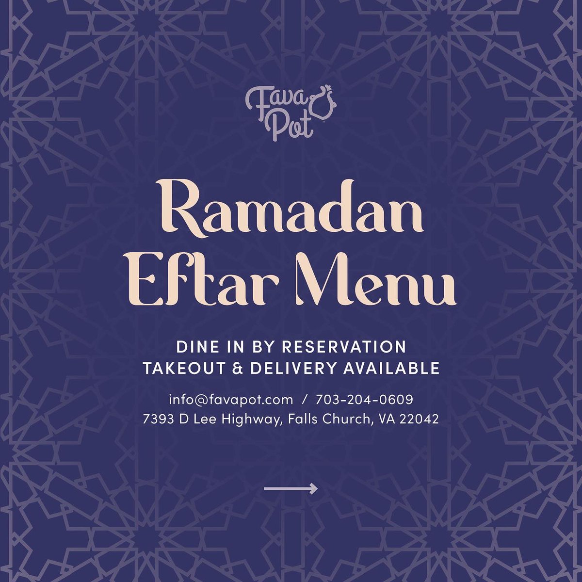 FavaPot's tweet photo. ****Ramadan Kareem****
Our #Eftar #Ramadan set menu, is by reservation ONLY at Fava Pot! Check Ramadan menu, then email or call, to reserve for dining in,delivery or pickup! Seats are limited, so plan ur Eftar as early as you can. @halaldmv #halal
Break ur Fast #LikeanEgyptian https://t.co/Neq5d3hkY4