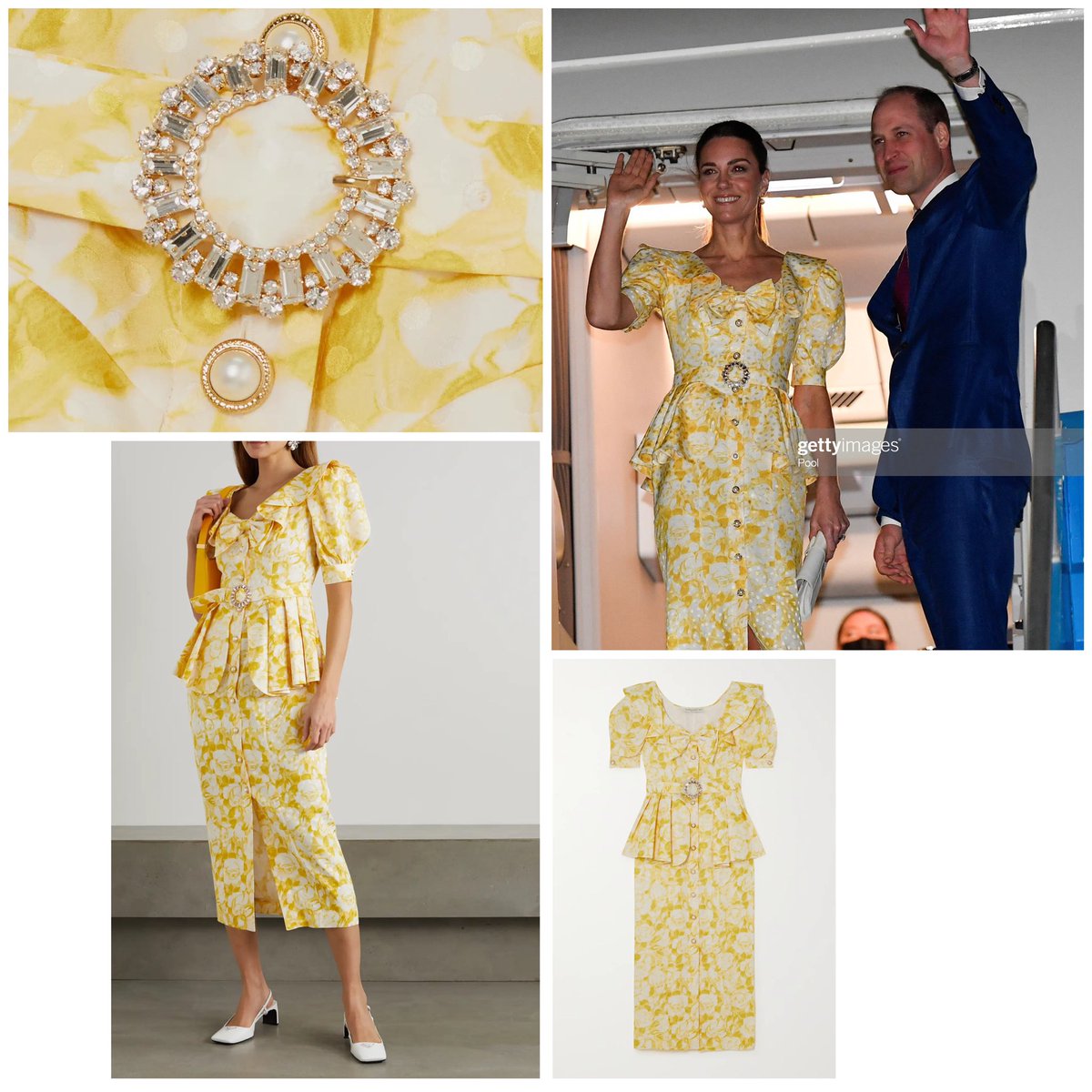 Remisagoodboy's tweet photo. The Duchess is wearing Alessandra Rich’s Belted floral-print silk-jacquard peplum midi dress
 #RoyalVisitBahamas #RoyalTourCarribbean #DuchessofCambridge @dagmar_Marie77 https://t.co/HxVPIyrLfY
