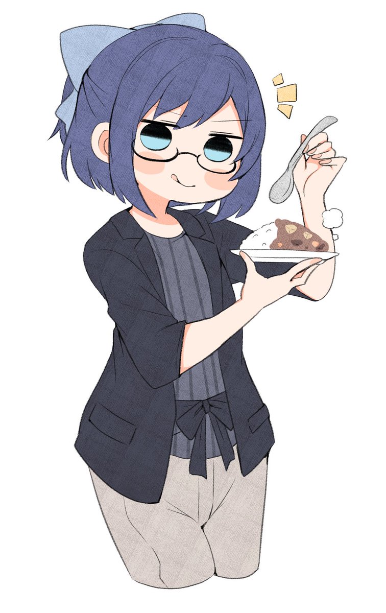 1girl curry solo tongue out spoon food tongue  illustration images