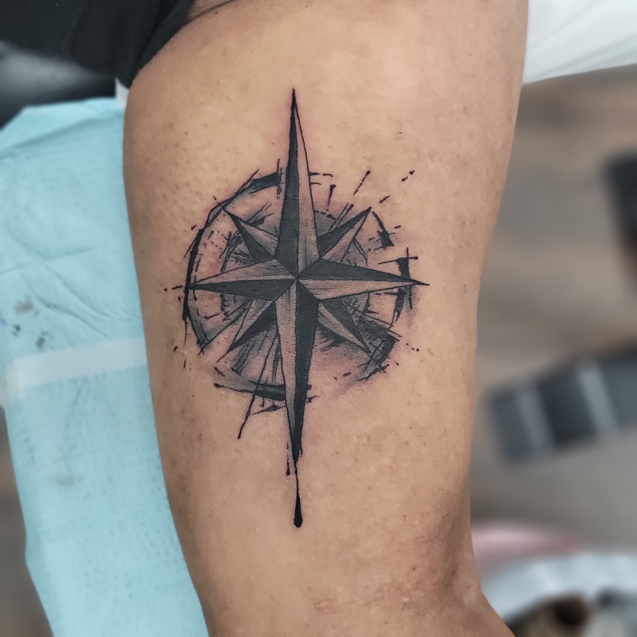 Ship And Compass Tattoo Design - Tattoos Designs