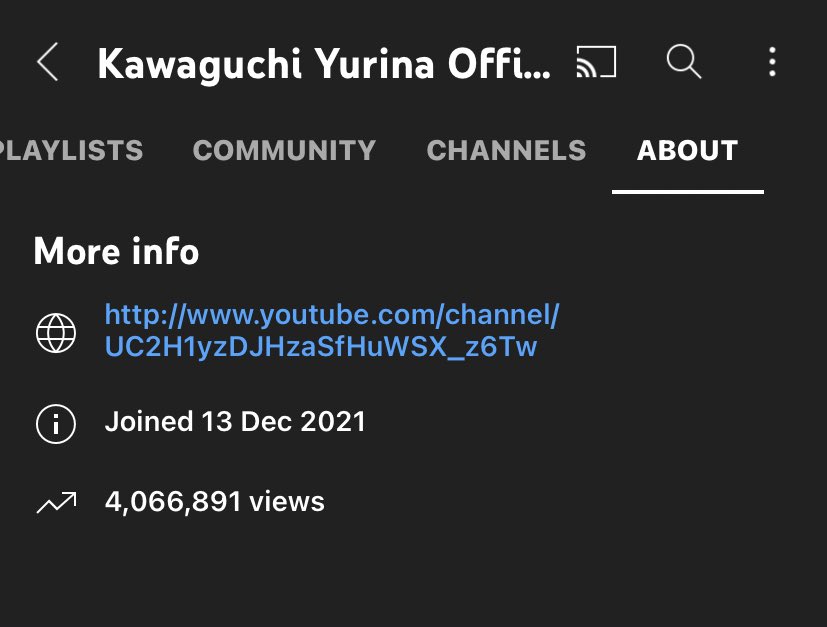 YurinaCharts's tweet photo. Kawaguchi Yurina YouTube channel surpassed 4M views https://t.co/tZ9D1kKdeC