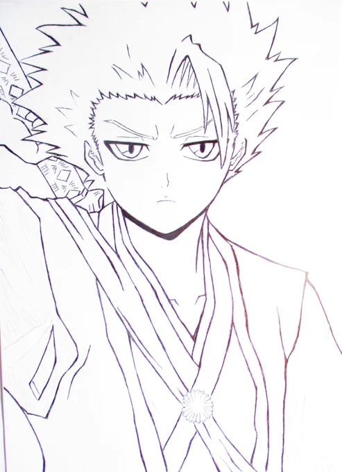 BLEACHの日番谷冬獅郎のペン入れです。 後日、色塗り予定です。 #ブリーチ #BLEACH #日番谷冬獅郎 #アナログ #イラスト #アナログイラスト #ペン入れ #絵描きさんと繫がりたい #イラスト好きさんと繋がりたい #illustraion