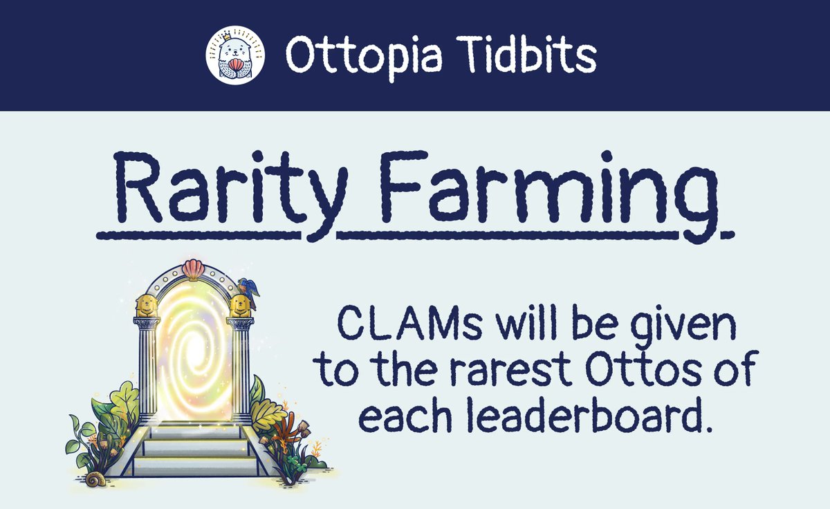 OtterClam's tweet photo. We know that our Ottopia Whitepaper is a jam-packed and intense read 🤯 To help our newbies and busy Ottos, we prepared some tidbits for you to munch on!

First, we got ❗️ Rarity Farming ❗️
Are you ready to summon your Ottos and climb the leaderboard? https://t.co/kKPpcPCmld