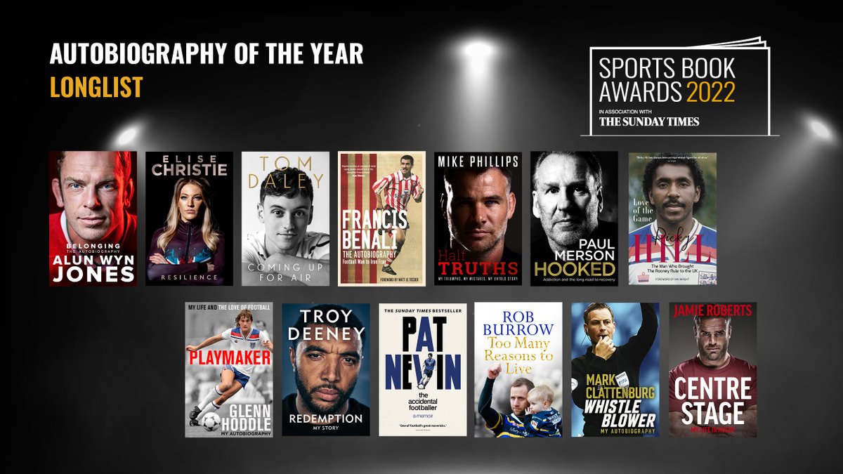 sportsbookaward's tweet photo. 1/ 2 Here is the FULL 2022 Autobiography Longlist!

Congratulations @AlunWynJones @Rob7Burrow @TomDaley1994 @Jamiehuwroberts  @rossharries1 @FrannyBenali @PaulMerse @rickyahill @talkSPORTDrive @GlennHoddle 

#SBA22 #ReadingForSport https://t.co/5GmMXPqSsH