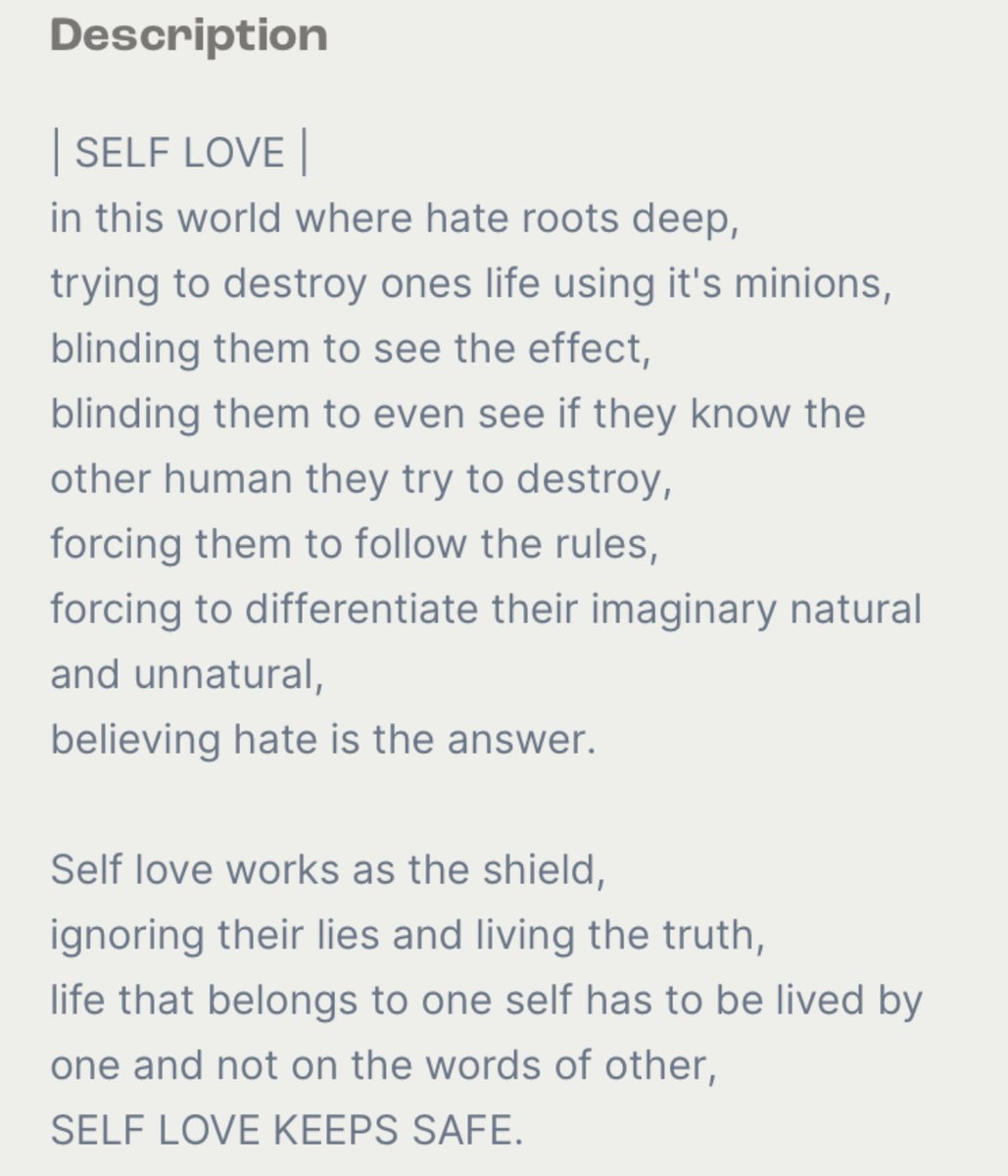 🧿NEW DROP ALERT🧿

☀️SELF LOVE☀️  is now up on <a href="/WazirXNFT/">WazirX NFT Marketplace</a>  
I hope this always reminds you of how strong you are!
and how strong you can be to fight hate that exists.

RT helps and spread love🧿🌈
#NFTCommunity  #selflove #NFTfamily 

 nft.wazirx.org/notyourstraigh…