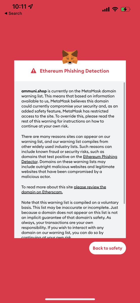 FuAmmuni's tweet photo. After flagging this #Ammuni defi scam to @MetaMask and how it can bypass their allowance setting, the site has finally been taken down. #liquidity #staking #cryptoscams https://t.co/87Uyfix8Bq