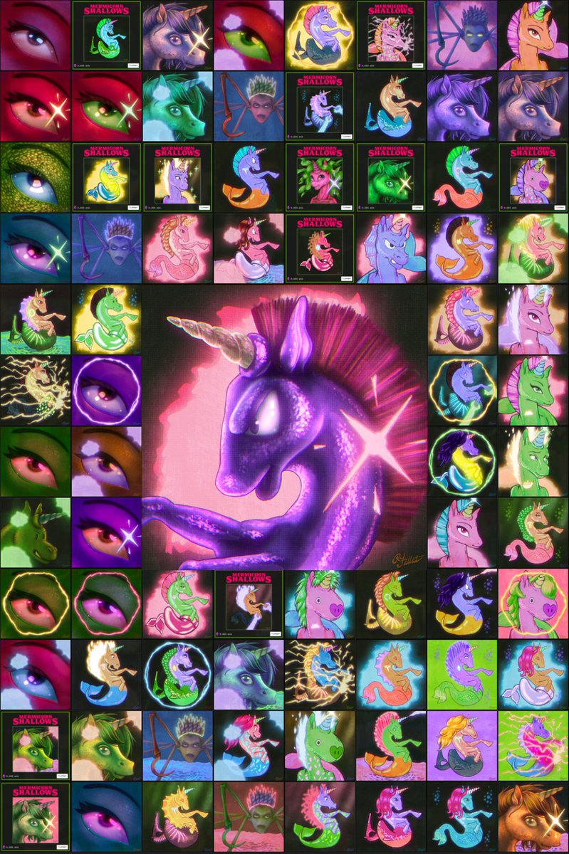 The image generator randomly generates images based off of 267 billion unique combinations of traits.
Collection: Mermicorn Shallows🧜‍♀️🦄

Check out the collection:
⬇️⬇️⬇️
opensea.io/collection/mer…
#NFTart #NFTCommunity #opensea #NFT