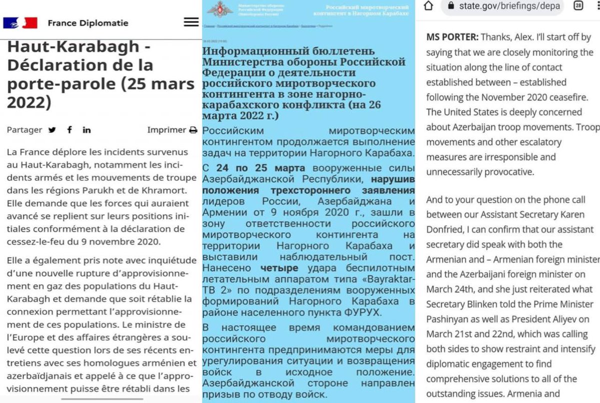 BiaynaMahari's tweet photo. All 3 countries of the #OSCE Minsk Group - #France, #Russia and the #US confirmed that #Azerbaijan has violated the ceasefire agreement of November 9, 2020 in #Artsakh / #NagornoKarabakh and has to go back to the initial positions. https://t.co/wit6gBn0K6