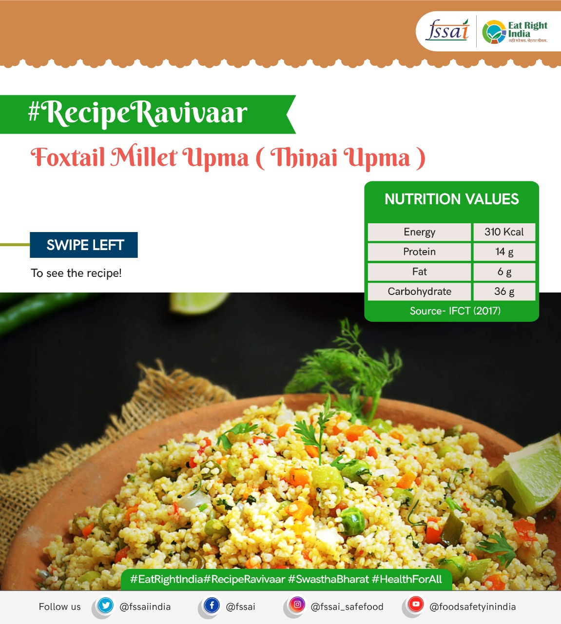 FSSAI on Twitter "Try this healthy & enriching Foxtail Millet Upma