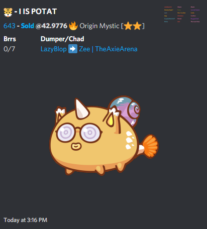 zeedotron's tweet photo. 🧵1. Today I bought double mystic Axie (Axie 643) for 43 eth. I am more than thrilled and extremely appreciative as this purchase represents a long 4 year journey in @AxieInfinity. In this thread I will outline my journey and explain why I decided to make this purchase. https://t.co/tSISQ6w95C