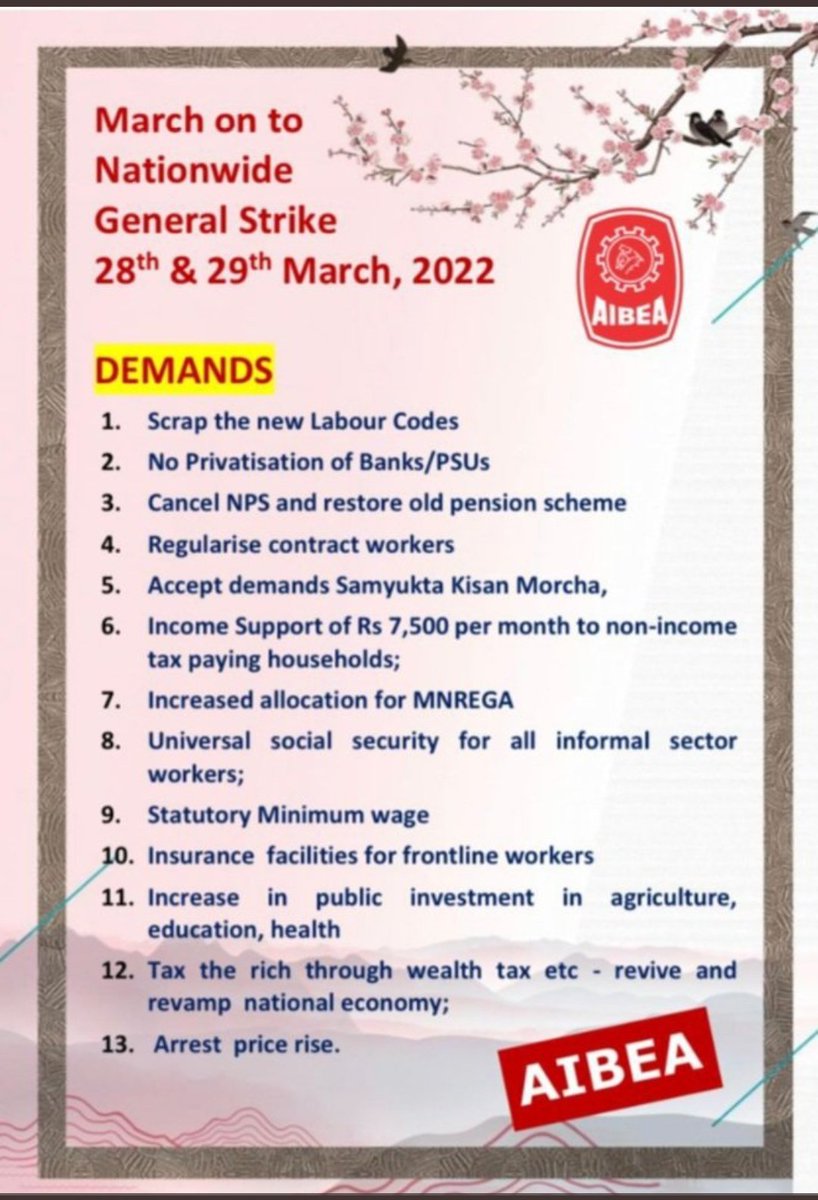 Dharmen05540509's tweet photo. #WeStrikeForNation
Save The Public Sector Bank, Stop Privatisation Of Bank,
Make All Success Nationwide General Strike 28th - 29th March, 2022......

@PMOIndia
@narendramodi_in
@FinMinIndia
@nsitharaman
@Anurag_Office
@ianuragthakur
@NITIAayog
@SecyDIPAM
@INCIndia
@AamAadmiParty https://t.co/3weY2pVAx3
