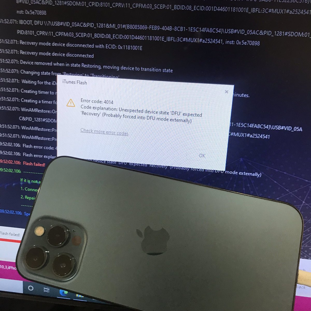 hardcorerepair's tweet photo. iTunes Error 4014 iPhone 12 Pro Max @hardcorerepair https://t.co/7UPKyaEujt