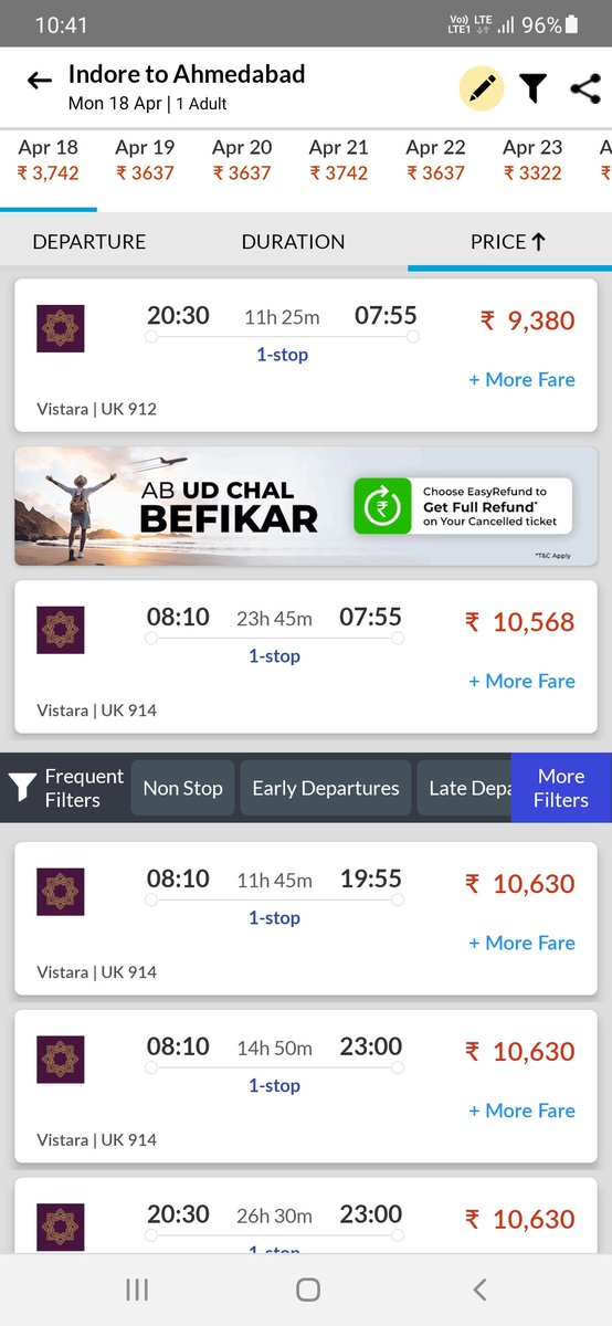 USatwani's tweet photo. @JM_Scindia  Dear Sir,
Hope you are fine. We have heard from 27 March more flights will be operating but still domestic fares are touching the sky. Please have a look on  image Indore to Ahmedavad one way price start from Rs 10,000 per person. So please look into it. https://t.co/TR5a8Gj81o