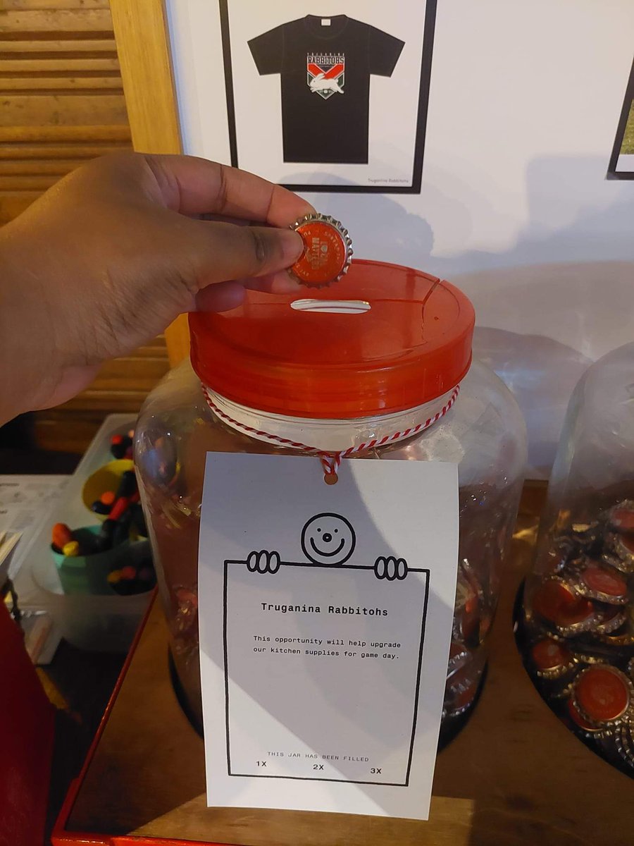 TrugBunnies's tweet photo. Hey fam,

Only a few days left to fill our jar. The jar with the most amount of tokens wins.

We are currently in 2nd place.

So please head down to Grill'd Point Cook for lunch or dinner and pick you up something to eat.

Dont forget to drop a cap in our jar.

#TRRLC #VRL https://t.co/RmuRwpfxSJ