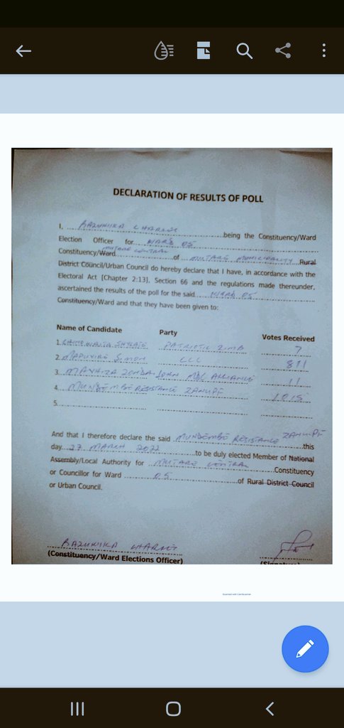ZECzim's tweet photo. Manicaland Province by elections results https://t.co/lhclfGC2HA