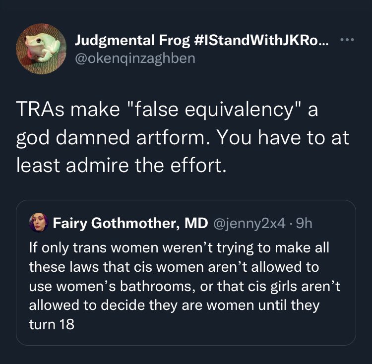jenny2x4's tweet photo. So you agree? The way cis women treat trans women is unequivocally so much worse than the way trans women treat cis women? https://t.co/gTrf8ztEl1