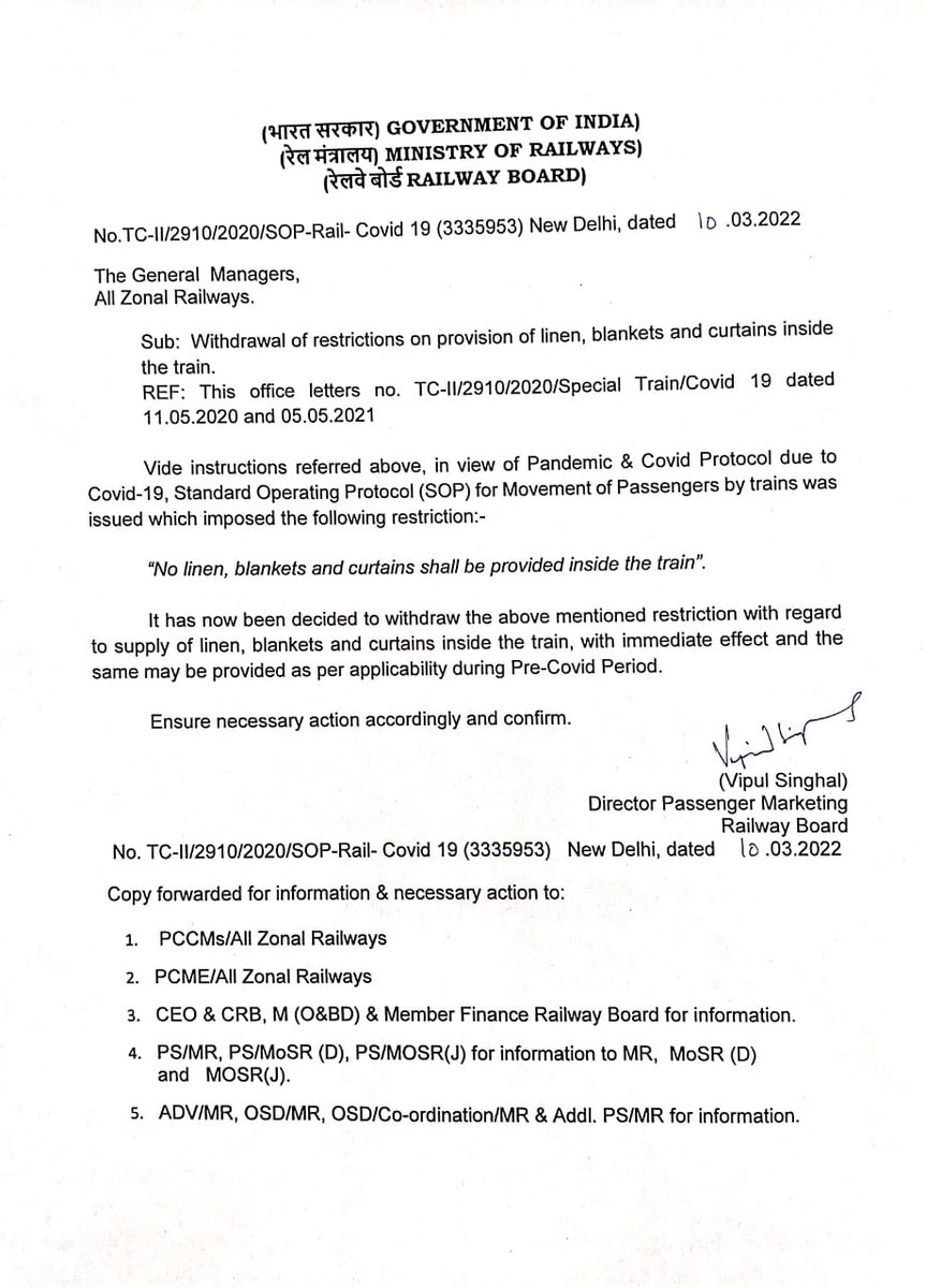 amitagarwal4u's tweet photo. @IRCTCofficial @indianrailway__ As per the circular bed roll and linen should be provided starting from 10th March. I enquired on 139 and found that bed roll and linen are not yet provided. Could you please confirm the same at the earliest? https://t.co/JL2e9b4wiH