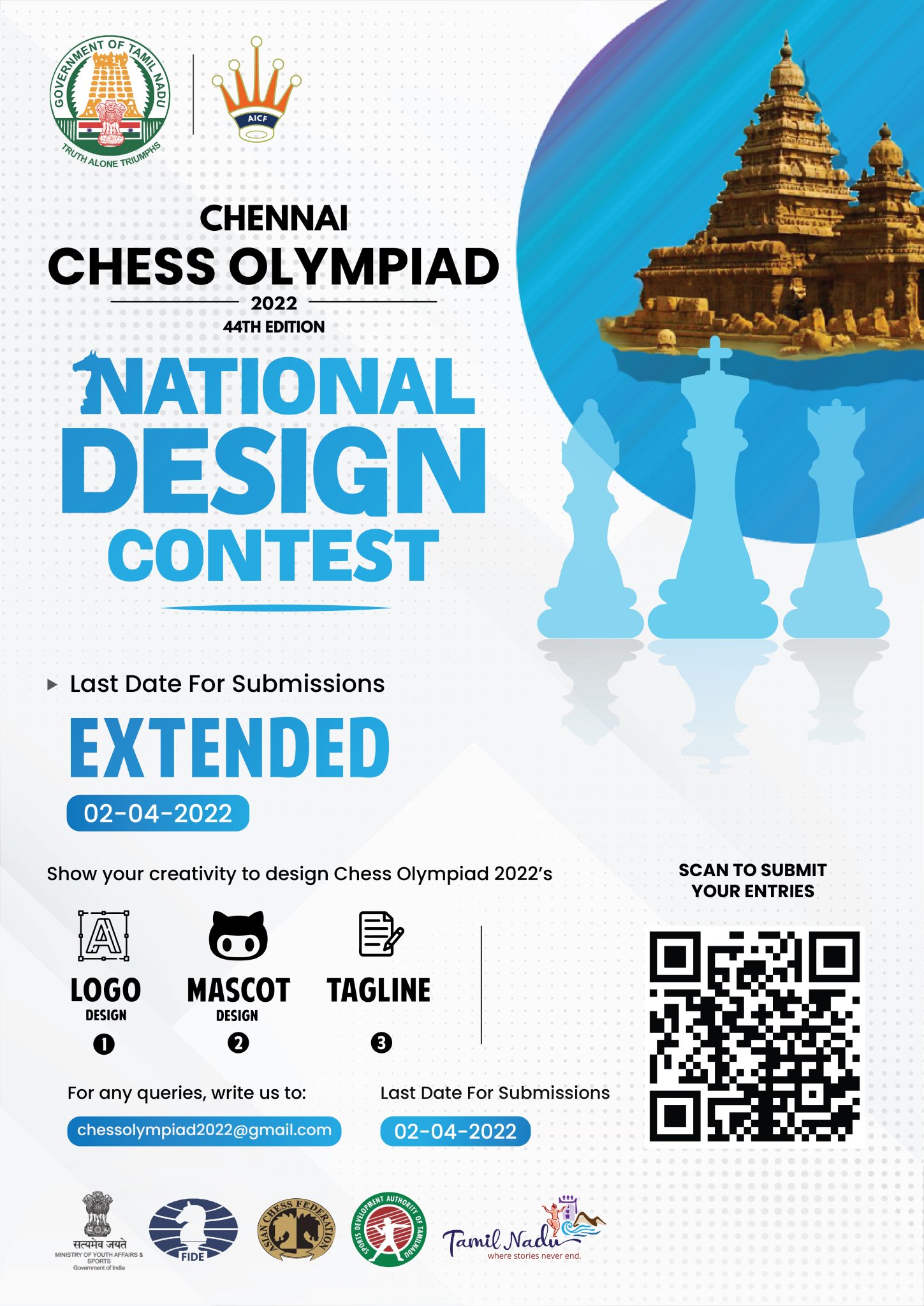 CMOTamilNadu on X: You asked for it and we heard you. The last date to the  National Level Design Contest for the Chess Olympiad 2022 has been extended  by a week. Show