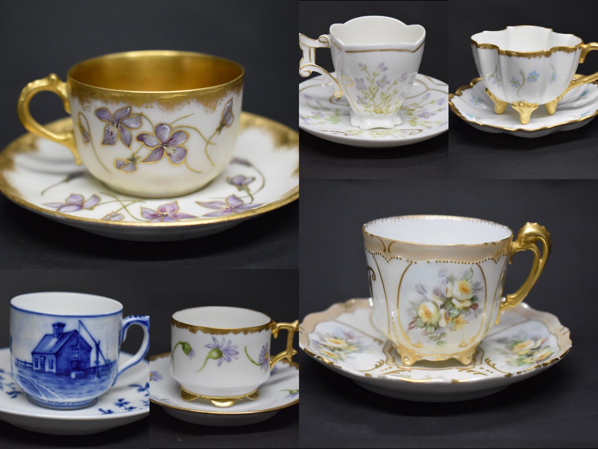 kerrberry77's tweet photo. Here is a sneak peak of items I'll be listing in the near future. There are 6 demitasse #teacups and saucers, 4 have various #Limoges marks. Such stunning works of art๐ #limogesporcelain #handpaintedporcelain #antiqueporcelain https://t.co/0uZPhnohtz https://t.co/mm3xUHlhMZ https://t.co/n4AXgfb7dn