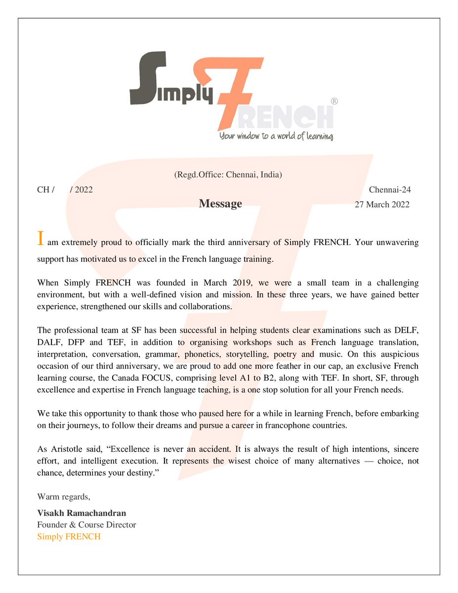 Simplyfrench3's tweet photo. As we celebrate 3 years today, here is a letter of gratitude from the Founder of Simply FRENCH, Visakh Ramachandran

https://t.co/TD6v3v0r1X
#simplyfrench

@visakhpr
@karthikeyanmurali 
@MarieV57367974
@reejatharu 
@thobithabraham 

#france #french #francais #francaise https://t.co/nP2k8gydEu