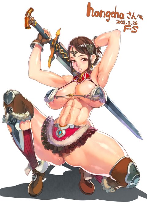 スケブのコミッション。クライアントのオリキャラにビキニアーマーデザイン。人妻キャラだったのでもう少しだけ腹に肉をつけてもよかったかも。#絵 #イラスト #オリジナルイラスト #創作#筋肉娘 #ビキニアーマー#イラスト依頼 #イラスト依頼募集中#illustration #illust #drawing 