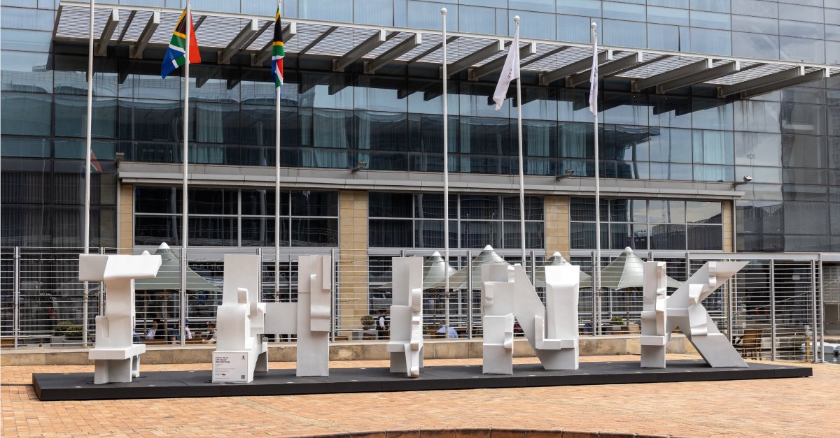RMBCIB's tweet photo. A replica of our #RMBThinkBench is on display and accessible in the shared area between the @CTICC_Official and The Westin in Cape Town. This functional artwork invites you to pause and think through possibilities by looking at solutions from every angle. #CreativeEconomy https://t.co/wWBuEH4ZGT