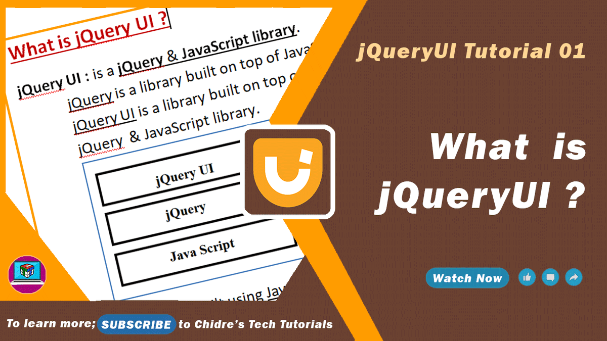 ManjunathChidre's tweet image. What is jQuery UI:- Let's understand; What is jQuery UI, What is jQuery used for, What is UI, What is jQuery, What is library, etc. etc.
Watch now: youtu.be/NH7zLC3yC6Q
#jQueryUI #jQueryUITutorial #UIDesign #WebDesign #ChidresTechTutorials #Programming #coding