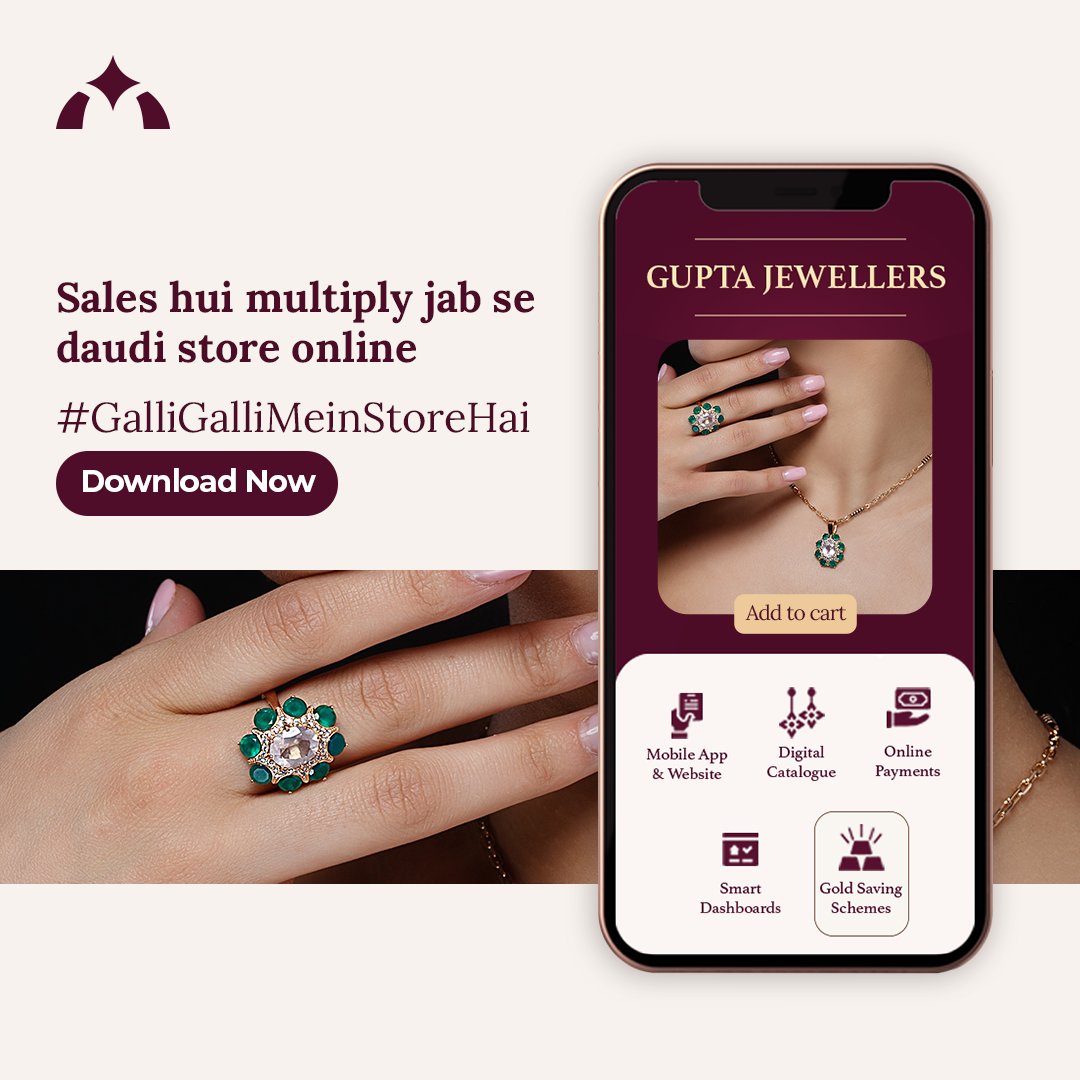GoldSetu's tweet photo. Now get your own digital store and multiply your sales with the Goldsetu app. Let the app take care of your presence online while you focus on making your products shine. Download now: https://t.co/RCaUka7AXT

#GalliGalliMeinStoreHain https://t.co/Cie95um9Gu