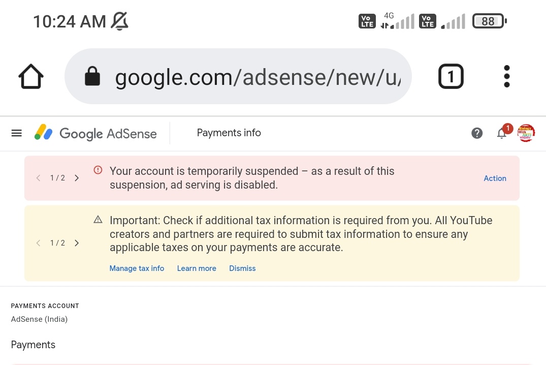 ARTIYADAV35's tweet photo. @TeamYouTube 
Our channel is a adsense account Disable .Monetization paused due to inactive AdSense account.Why ?
Channel URL-https://t.co/OdOtUIri3Q https://t.co/bDGRe3nFpz