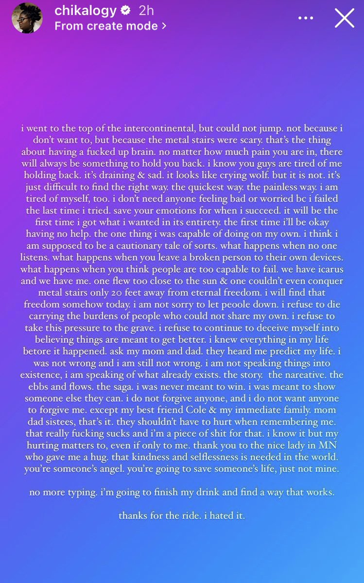 UnforgettableII's tweet photo. Prayers sent out to rapper Chika. Your life is more valuable then you know it . #MentalHealthMatters #Chika https://t.co/trn7LAnny3