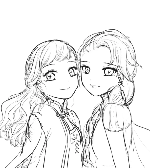 描きかけでずっと放置してるアナとエルサ😂 