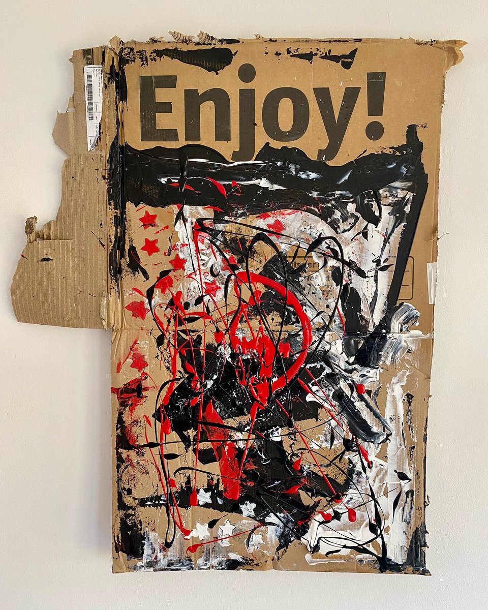 Reclaimed Box, original artwork by The Parklife Project MMXXII. Brighten your space. #art #abstractart #recycle #reclaimed #Solihull #enjoyart #actionart #artlover