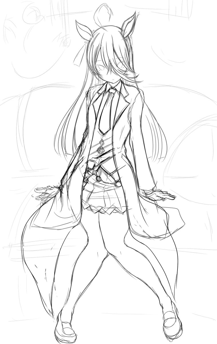 もう飽きたので描いてないのかなと思われてそうなので
全体図サラシー パーツ数多くてもう全然進まないw
ウマ娘しょっちゅうかけてる人ほんとすげえな・・・って思いましたw 