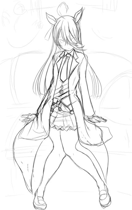 もう飽きたので描いてないのかなと思われてそうなので
全体図サラシー パーツ数多くてもう全然進まないw
ウマ娘しょっちゅうかけてる人ほんとすげえな・・・って思いましたw 