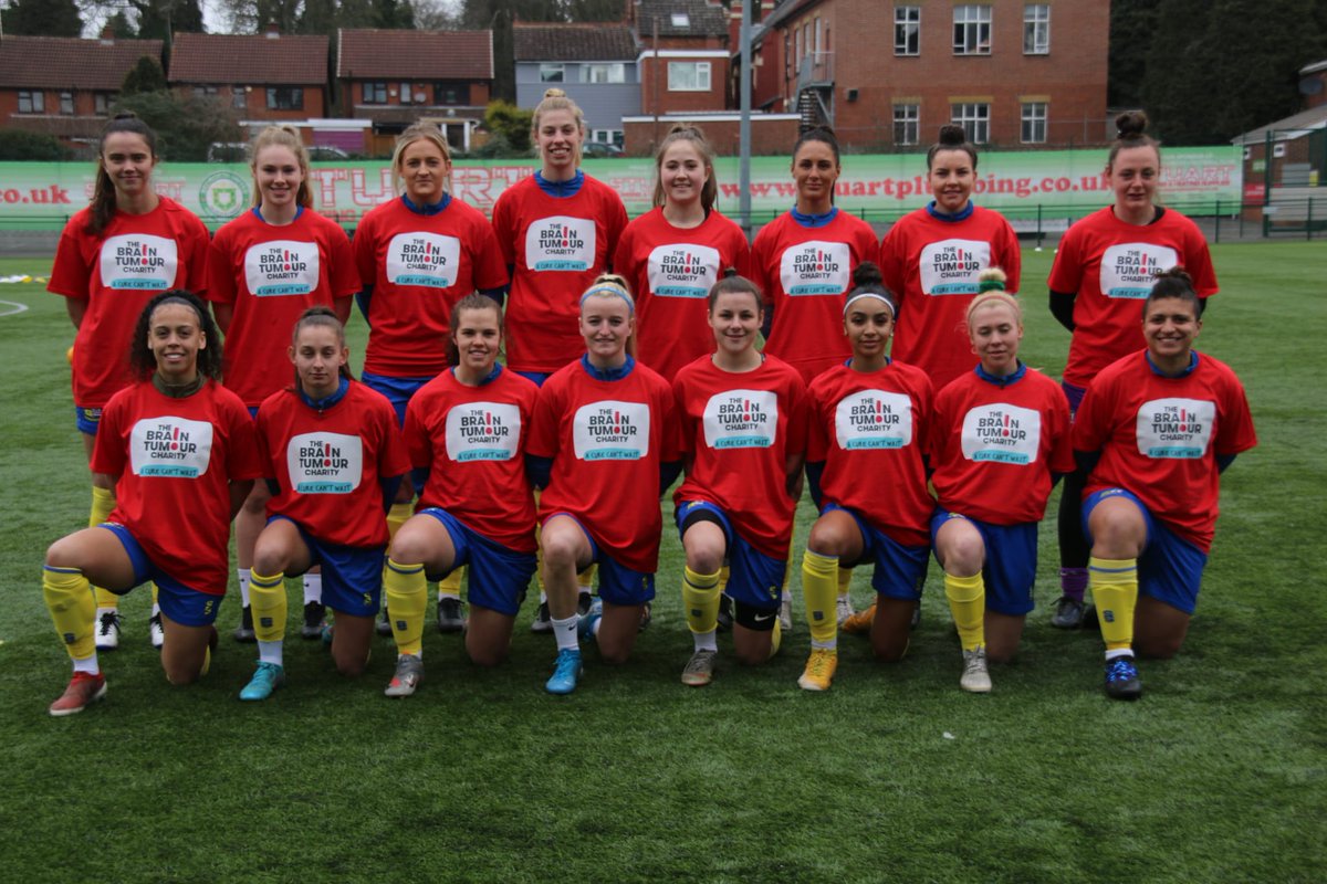 smwfcofficial's tweet photo. 👏 Solihull Moors Women are supporting the @BrainTumourOrg this afternoon and for the remainder of the 2021/2022 season.

In response to this, we are wearing the t-shirts to raise awareness of the Charity in our warm-up. 💛💙 https://t.co/XhyIvV7vsQ