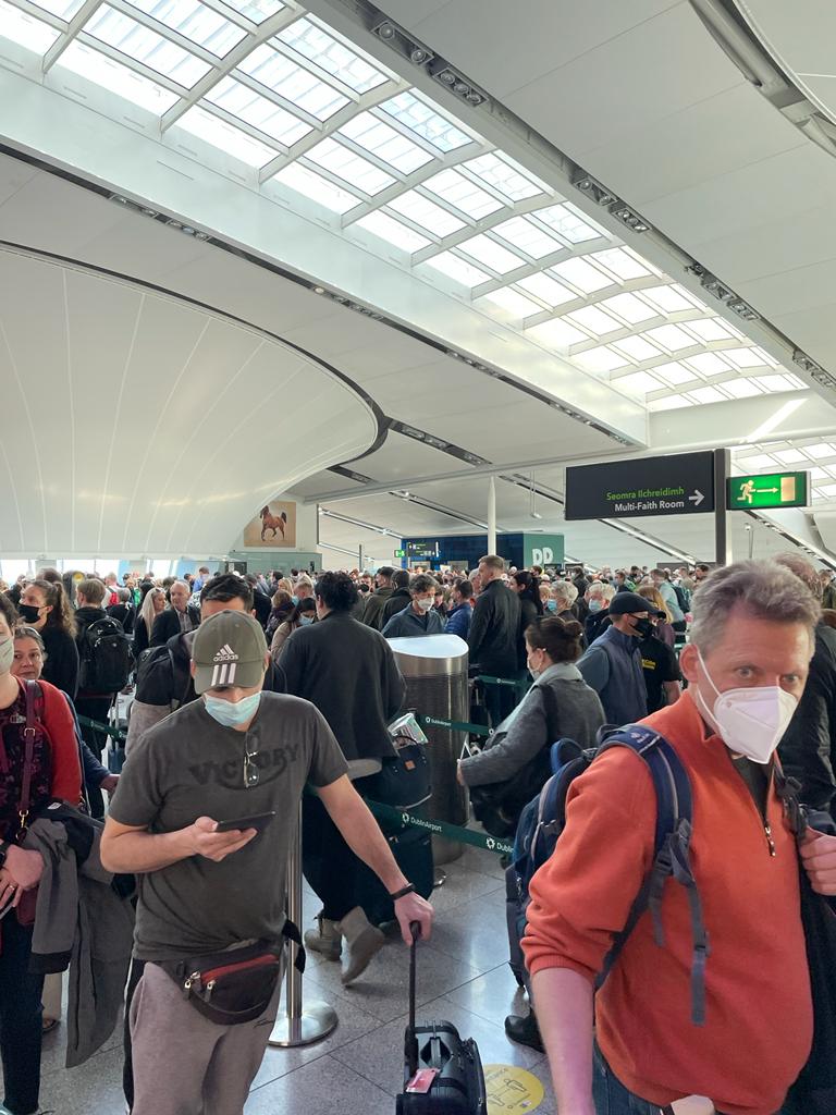 Dr_PhilAnderson's tweet photo. Less ‘waffling’ @DublinAirport &amp; more security staff please! 

Absolutely chaotic scenes - It took us nearly 3 hours to get through security this morning 

Felt so so sorry for all the parents with young children #dublinairport 
@rtenews 
@irish_news https://t.co/AY8afX34tm
