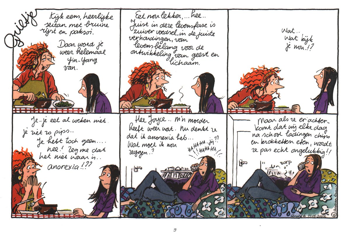 Grietje is zestien jaar. Haar ouders zijn gescheiden en ze woont bij haar moeder Henny die zich graag verdiept in diverse kunstvormen.
Haar  vader is piloot en zijn bezoekjes aan zijn dochter en ex zijn al net zo vluchtig als de rest van zijn bestaan.
stripwinkel.nl/product/grietje