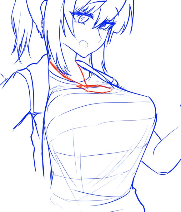 乳袋使わずに巨乳キャラ描くのが苦手で試行錯誤した結果、シンプルに補助線を横に入れればokだったことに今更気づいた😇 